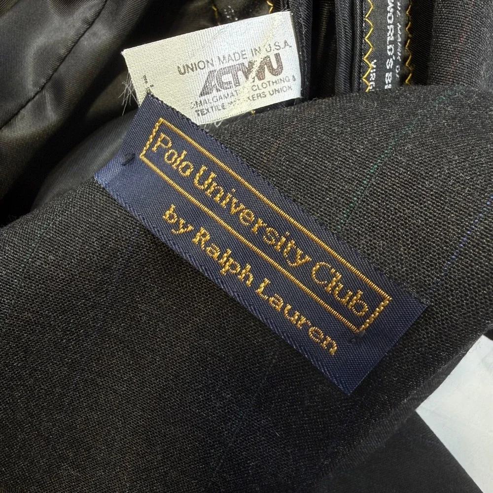 Polo University Club Ralph‎ Lauren Mens Wool Pinstripe Suit Charcoal Grey USA